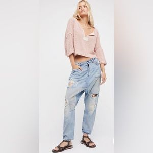 NWT Free People Blazing Summer Distressed Patched Harem Jeans 27